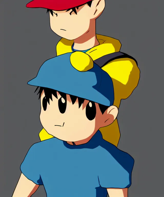 Prompt: ness from earthbound in the art style of ufotable studios, crisp 8 k line art, trending on artstation, cel shaded, matte, detailed, anime illustration