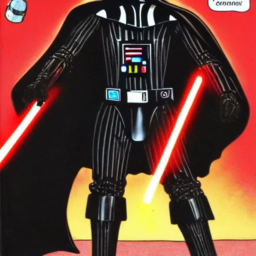 Image similar to darth vader in a strong mechanized power suit, comic book, high quality, high resolution