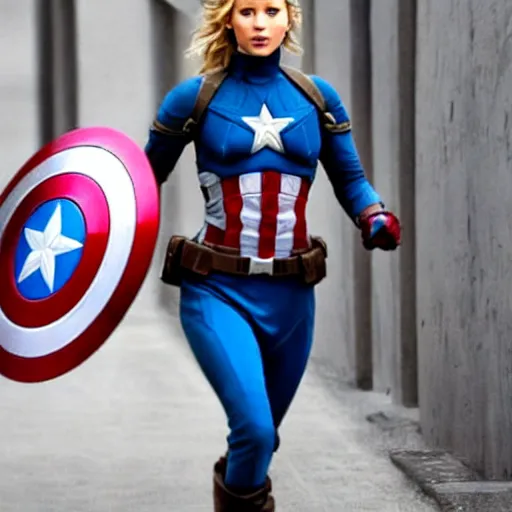 Prompt: Jennifer Lawrence as Captain America