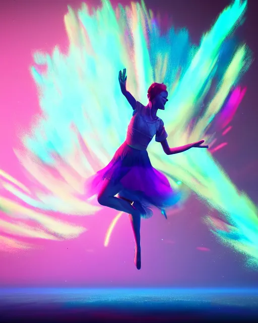 Image similar to color pigments spread out in air, look like someone is dancing, dream, concept art, unreal 5, trending on artstation