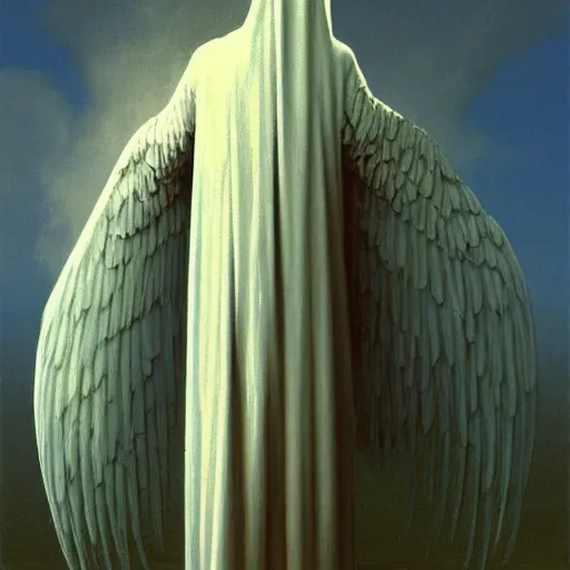 Prompt: the angel of death in white robes, digital art, highly detailed, by gerard brom and zdzisław beksinski