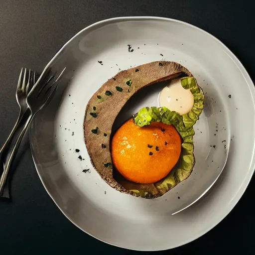 Image similar to a plate with disgusting, but futuristic food, professional food photography