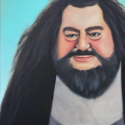 Prompt: thin happy hagrid oil painting