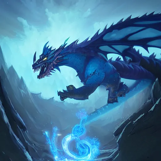 Prompt: Coherent : magical blue dragon, epic fantasy style, in the style of Greg Rutkowski, hearthstone artwork