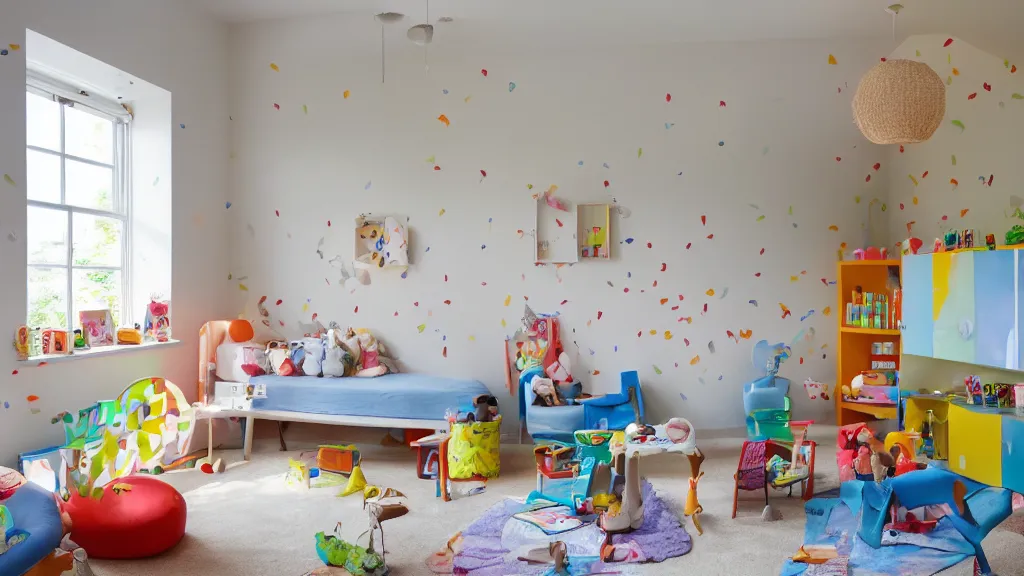 Prompt: a children room lit by a natural light