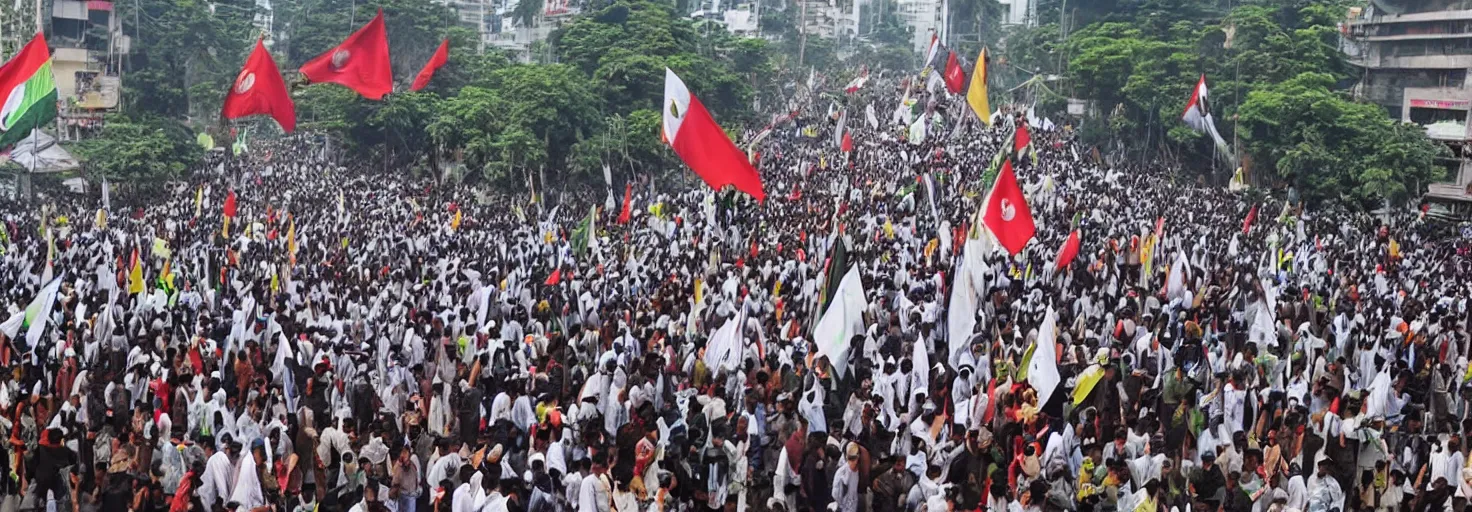 Image similar to jakarta is full of supporters of habib riziq, they demonstrate while carrying jihad flags, very high resolution images, with very fine details, taken by the world's most famous photographers