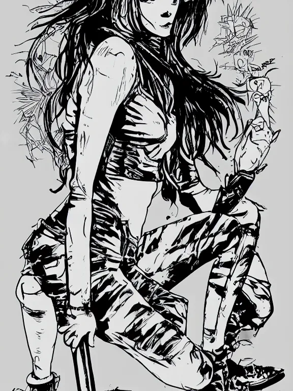 Image similar to portrait full body of punk rock girl, grayscale comic book artstyle by cameron steward