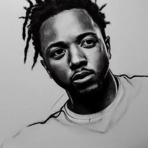 Prompt: highly detailed and accurate charcoal sketch of Kendrick Lamar, 8k, realism
