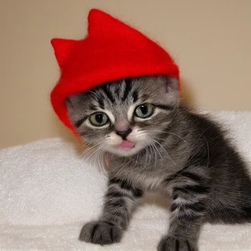 Prompt: kitten photo, wearing wool hat, tongue mlem!, cat ears