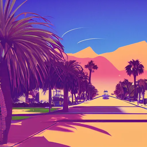 Image similar to a beautiful illustration of palm springs by James gilleard, artstation HD, geometric lines, HD, 4k, 8k