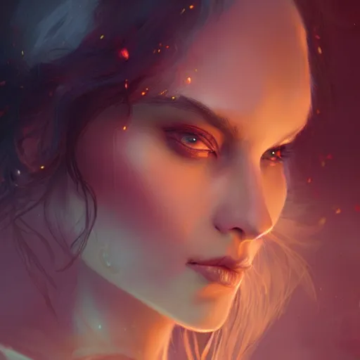 Image similar to Portrait of a beautiful magic woman, character design, fantasy, intricate, cinematic lighting, highly detailed, digital painting, artstation, concept art, smooth, sharp focus, illustration, art by WLOP and Ross Tran