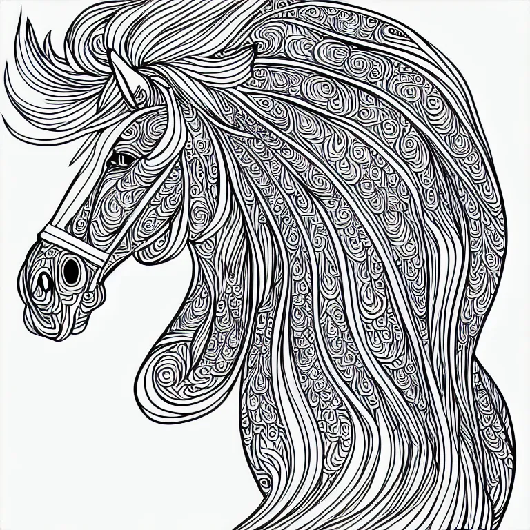 Prompt: beautiful horse, ornamental, fractal, line art, vector, outline, simplified