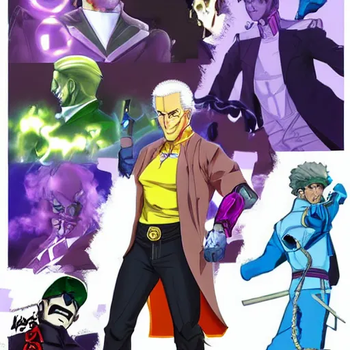 Image similar to biden as jojos bizzare adventure character, anime, concept art, featured on artstation