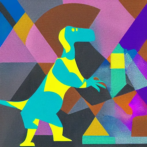 Prompt: “dinosaur singing karaoke minimalism abstract art geometric shapes digital art matisse”