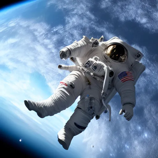 Prompt: real photo of an Among Us astronaut floating through space, realistic, hyper detailed, unreal, 8k