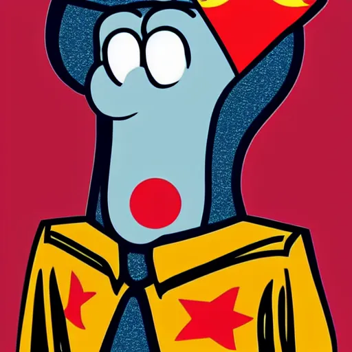 Image similar to handsome squidward as communist, pop art, soviet propaganda, male, male portrait, vivid colors, red color, king, detailed portrait