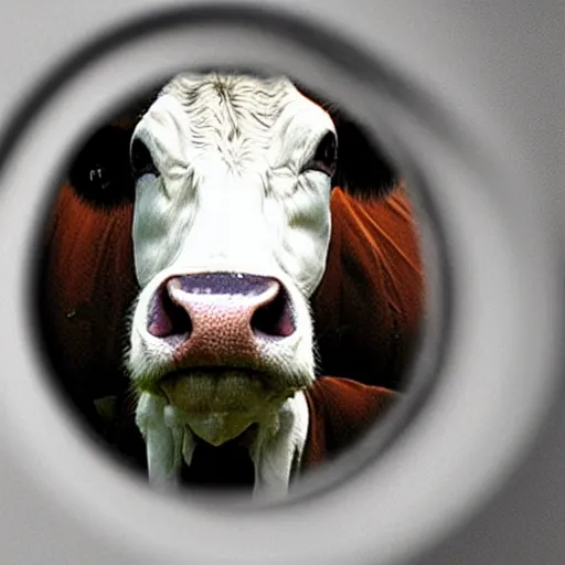 Image similar to creepy picture of cow, viewed through the peephole