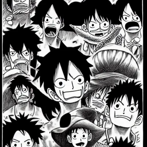 Image similar to [ luffy mustache ] ( by kentaro miura ) ( by george morikawa )