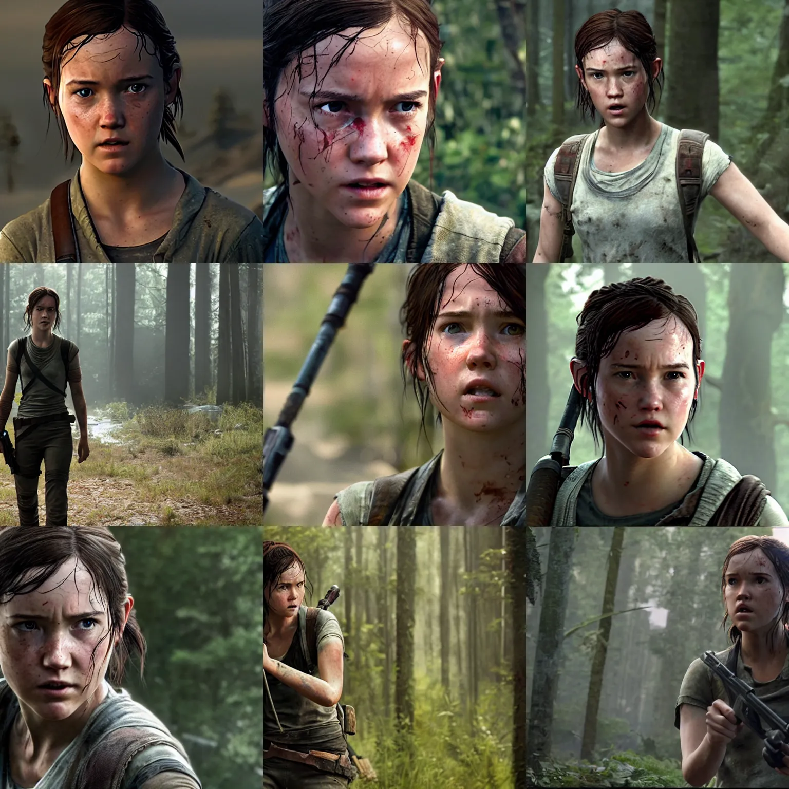 Prompt: Ellie from The Last of Us as Rey, film still from 'Star Wars: The Last Jedi'