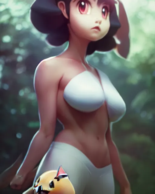 Image similar to photo of eevee pokecmon humanisation, film still, dslr, by greg rutkowski, enoch bolles, ross tran, artgerm, wlop glossy skin, pearlescent, very coherent, cute