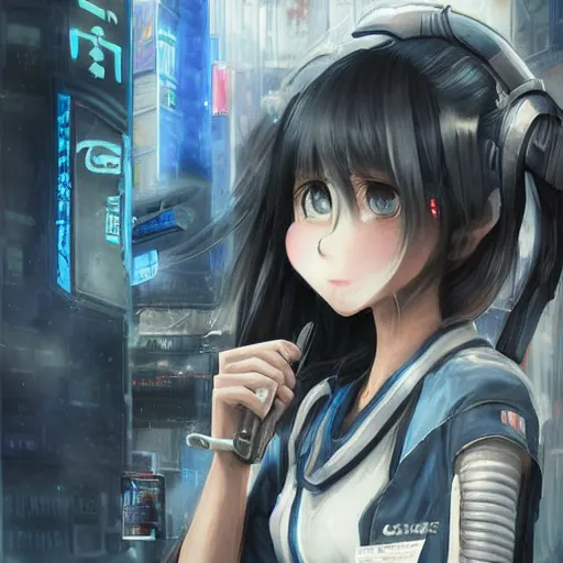 Image similar to dynamic composition, motion, ultra-detailed, incredibly detailed, a lot of details, amazing fine details and brush strokes, colorful and grayish palette, smooth, HD semirealistic anime CG concept art digital painting, watercolor oil painting of Clean and detailed post-cyberpunk sci-fi close-up schoolgirl in asian city in style of cytus and deemo, blue flame, relaxing, calm and mysterious vibes,, by a Chinese artist at ArtStation, by Huang Guangjian, Fenghua Zhong, Ruan Jia, Xin Jin and Wei Chang. Realistic artwork of a Chinese videogame, gradients, gentle an harmonic grayish colors. set in half-life 2, Matrix, GITS, Blade Runner, Neotokyo Source, Syndicate(2012), dynamic composition, beautiful with eerie vibes, very inspirational, very stylish, with gradients, surrealistic, dystopia, postapocalyptic vibes, depth of field, mist, rich cinematic atmosphere, perfect digital art, mystical journey in strange world