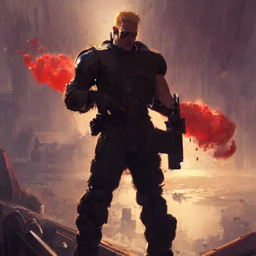 Image similar to the duke nukem cover, painted by stanley lau, painted by greg rutkowski, painted by stanley artgerm, masterpiece, digital art, trending on artstation