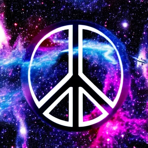 Prompt: peace sign among galaxies