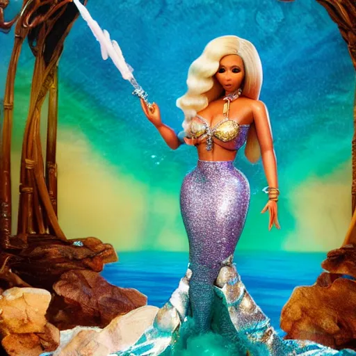 Prompt: photo of nicki minaj as a mermaid superstar, very detailed, full body shot, 50mm dslr, f/5.6