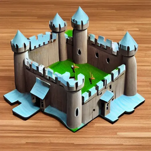 Image similar to wooden castle,cartoony,isometric sky view,diorama,high quality!!!!!!!!!!!!!!!