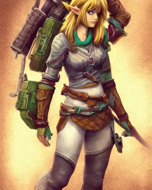 Image similar to female link, full body portrait, highly detailed, trending on artstation, intricate