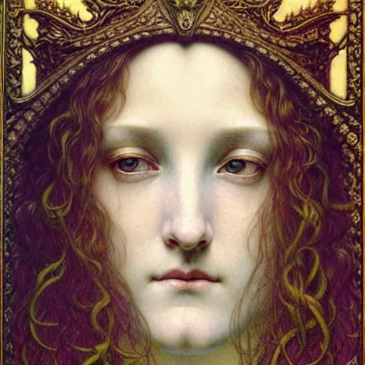 Image similar to detailed realistic beautiful young medieval queen face portrait by jean delville, gustave dore and marco mazzoni, art nouveau, symbolist, visionary, gothic, pre - raphaelite