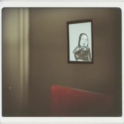 Image similar to polaroid photo of hantu in living room interior