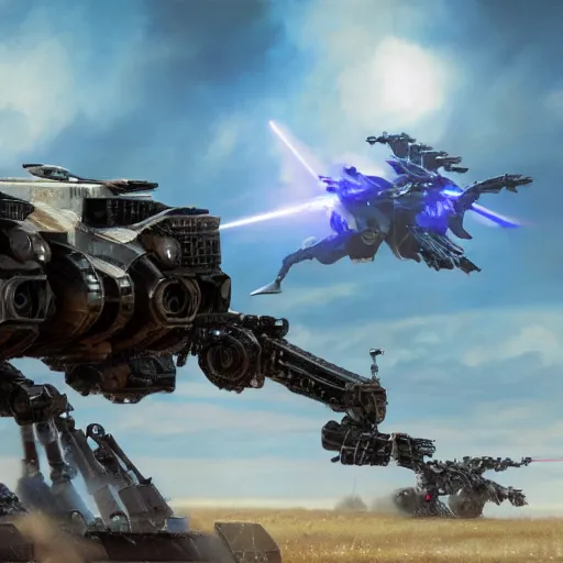 Image similar to an ultra - detailed realistic cinematic shot of a mech fighting it's final battle against a backdrop of explosions on the plains of the american midwest, mechwarrior, hyper realism, highly detailed, art, substance painter realistic mech surface metal painted scratches, 8 k