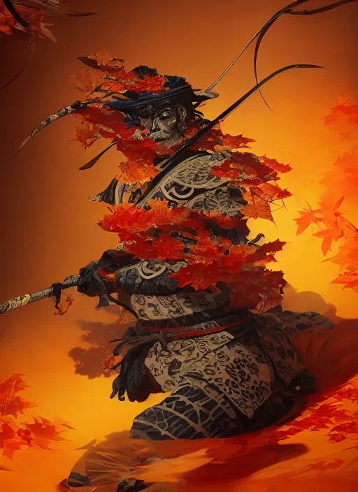 Prompt: koi themed samurai in autumn color kimono, subsurface scattering, by jesper ejsing, justin gerard, tomasz alen kopera, cgsociety and fenghua zhong, highly detailed, rim light, cinematic lighting, illustration, art, octane render, very coherent, cinematic, hyper realism, high detail, octane render, 8 k