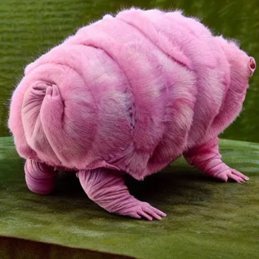 Prompt: A Tardigrade covered in pink fur