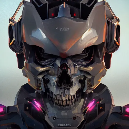 Image similar to portrait of a mecha skull ronin, 8k, hyperdetailed, digital painting, futuristic, trending on CG society