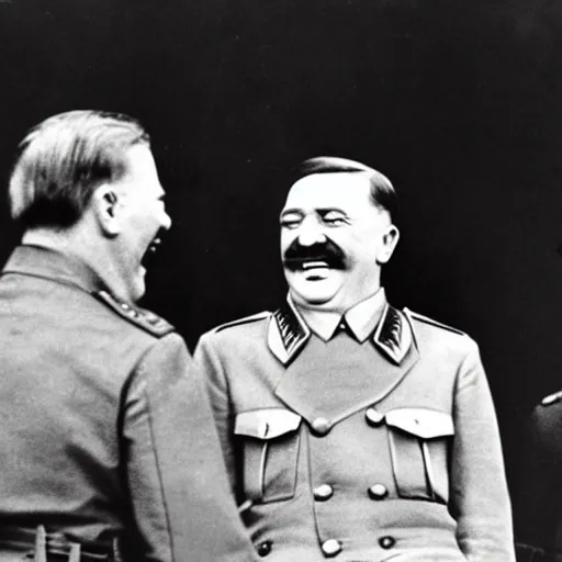 Image similar to hitler and stalin laughing out loud after ww 2