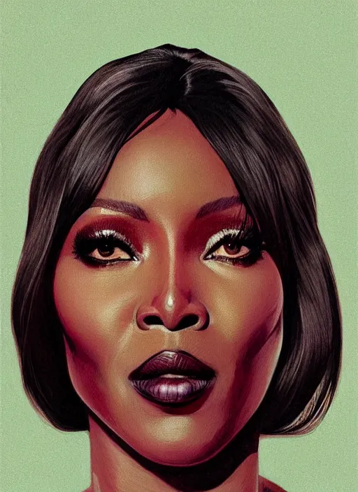 Image similar to twin peaks movie poster art, portrait of naomi campbell, from scene from twin peaks, clean, simple illustration, nostalgic, domestic, highly detailed, digital painting, artstation, concept art, smooth, sharp focus, illustration, artgerm, donato giancola, joseph christian leyendecker, wlop