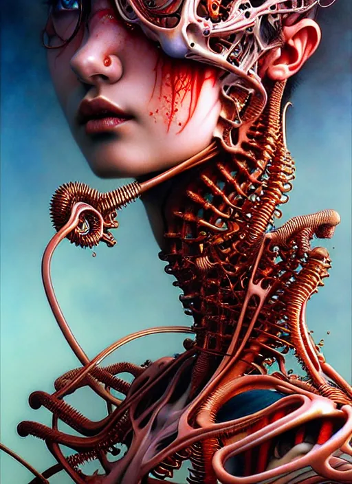 Prompt: realistic detailed photo rendered in octane 3 d, of biomechanical girl by ayami kojima, amano, karol bak, greg hildebrandt, and mark brooks, rich deep colors. beksinski painting, art by takato yamamoto. masterpiece. rendered in blender, ultra realistic, smooth shading, ultra detailed, high resolution, cinematic