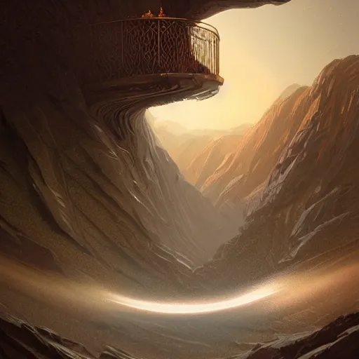 Image similar to a metal ring gate set into a mountain gap is a way to a new dimension,cosmis swirls seen though gate, misty, sci fi, high technology, futuristic, digital painting, artstation, concept art, smooth, sharp focus, illustration, art by artgerm and greg rutkowski and alphonse mucha