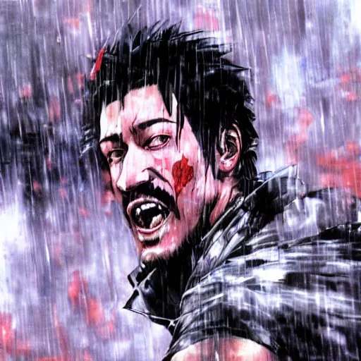 Image similar to portrait of Markiplier raging in the rain, Yoji Shinkawa