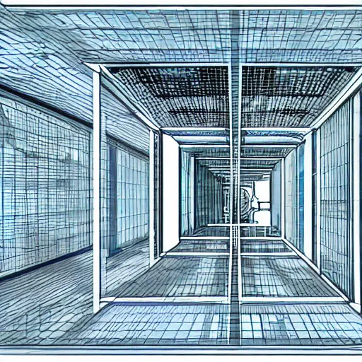 Image similar to cross-section perspective of architecture blueprint of floating building, cinematic digital illustration, in style of Moebius