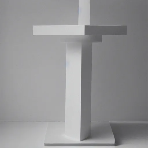 Prompt: a conceptual object on a pedestal in a vast white room, courtesy of MoMa, courtesy of Centre Pompidou, archival pigment print