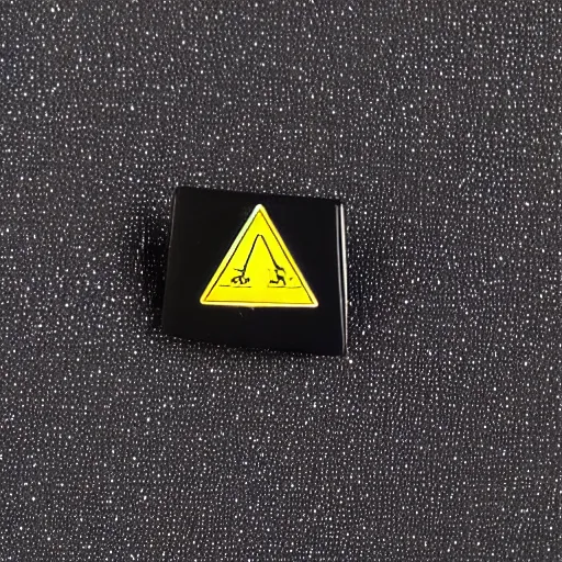 Prompt: a rhombus enamel pin of a retro minimalistic warning label, smooth curves