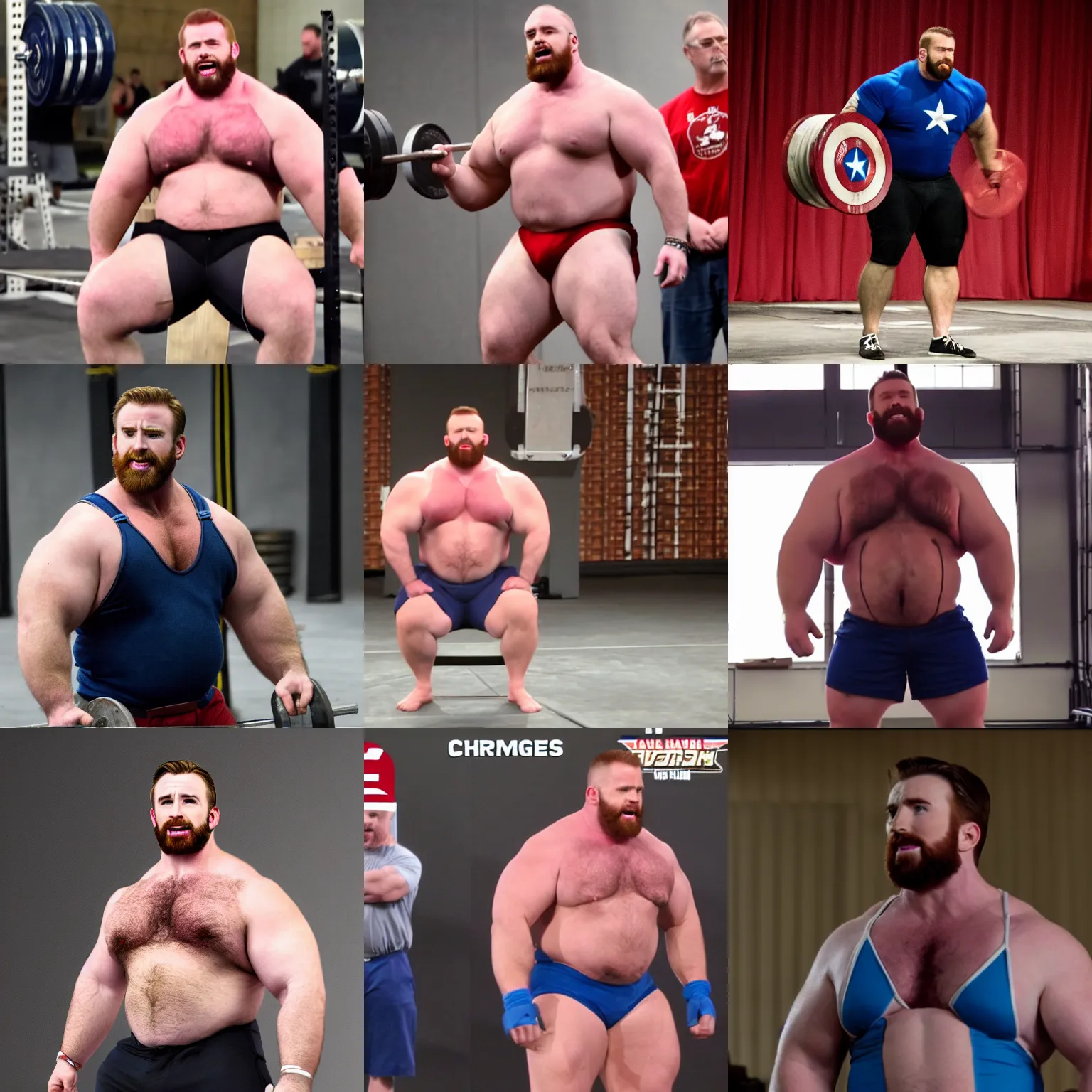 Prompt: chris evans as a big burly padded powerlifter, 4 k hd