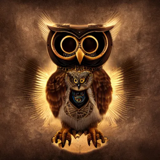 Image similar to a Warrior owl art nuveau, steampunk, symmetry, full frame, cinematic light , unreal engine,