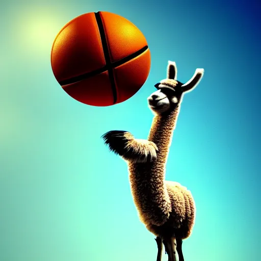 Image similar to a llama dunking a basketball, 4 k, digital art, high resolution, trending on artstation