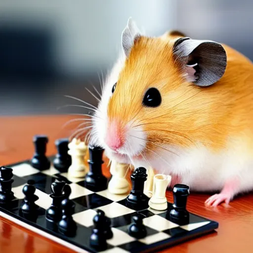 Image similar to a happy hamster playing chess