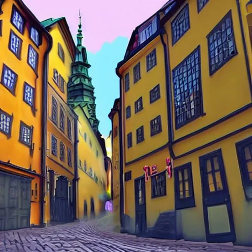 Image similar to stockholm gamla stan, in the style of anime