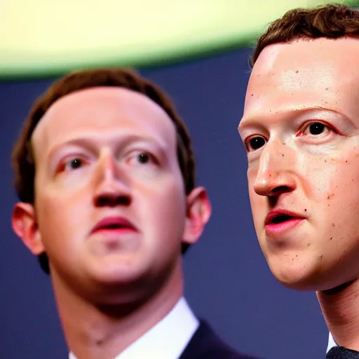 Prompt: mark zuckerburg glitching during press conference